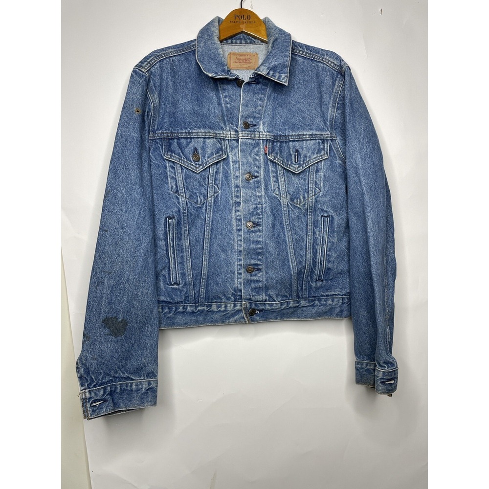Vintage Levi's Denim Trucker Jacket Men's 46L‎ 71506-0216 Red Tab USA 80's FLAWS
